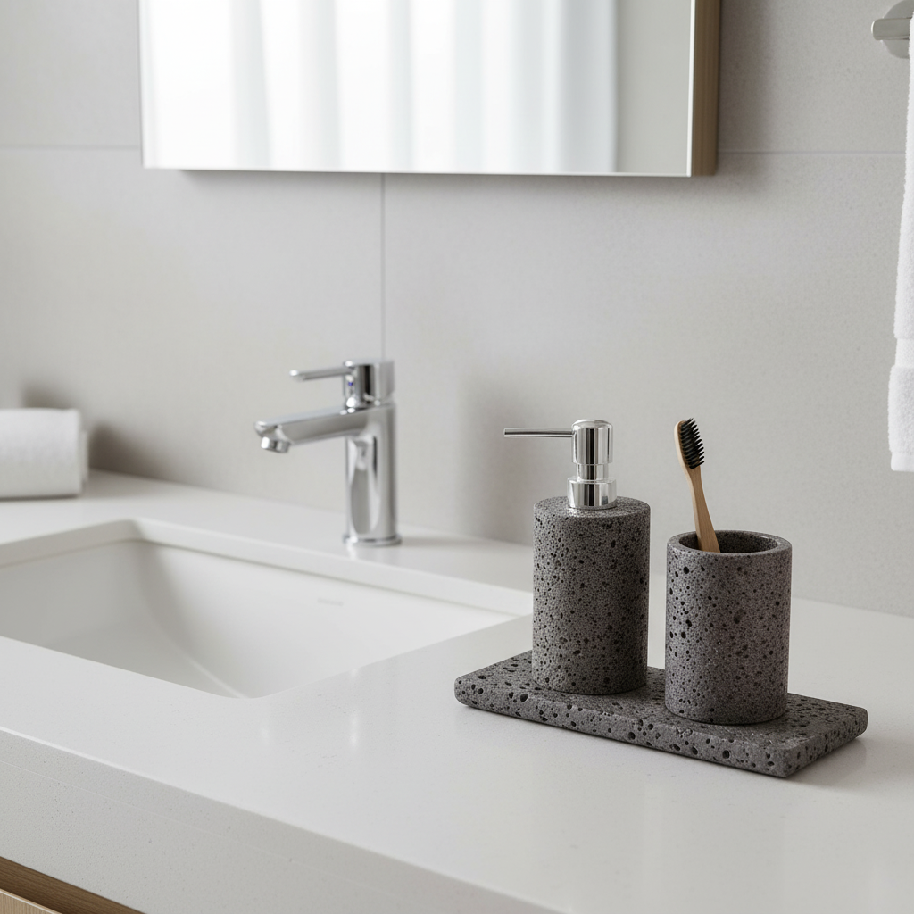 Sovana Grey Lava Stone Bathroom Set