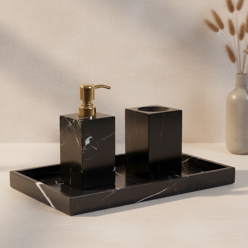 Valtina Black Marble Bathroom Set