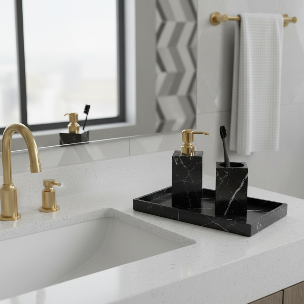 Valtina Black Marble Bathroom Set