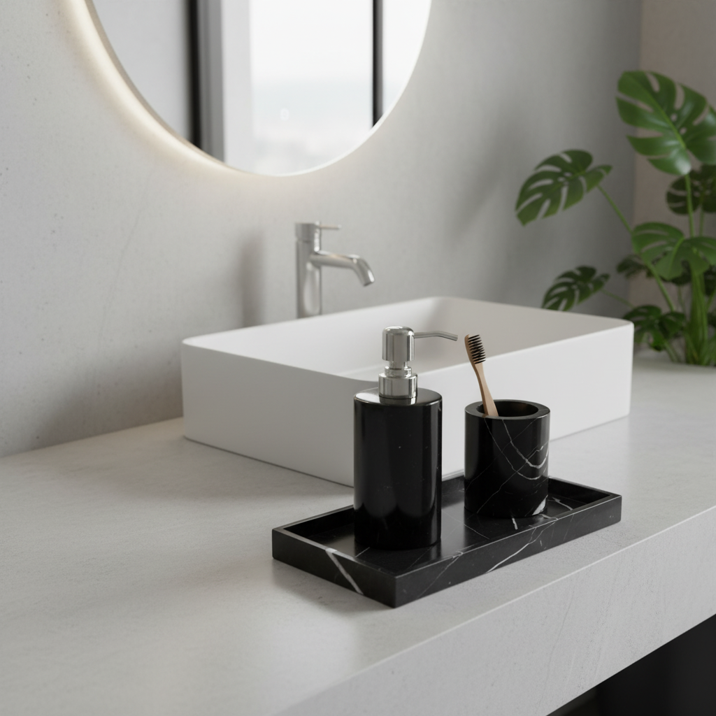 Noirora Black Marble Bathroom Set