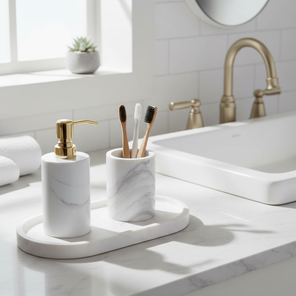 Alcera White Marble Bathroom Set