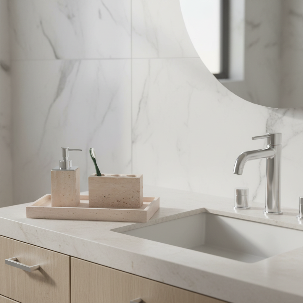Ardino Travertine Marble Bathroom Set