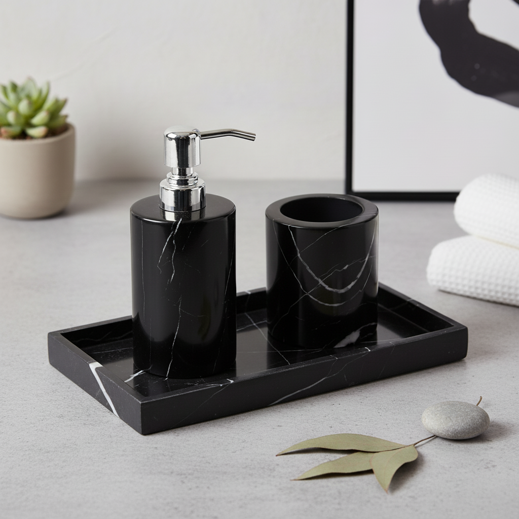 Noirora Black Marble Bathroom Set