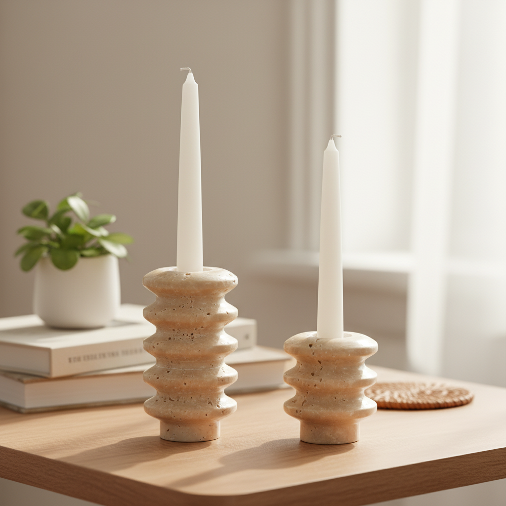 Tavira Travertine Candle Holder