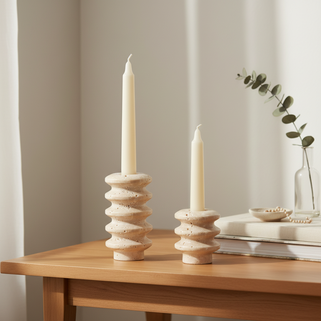Tavira Travertine Candle Holder