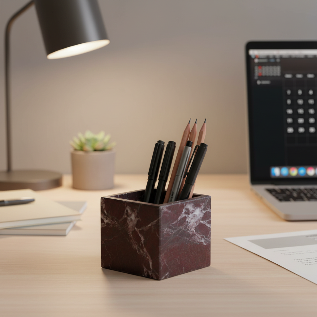 Siena Square Marble Stone Pen Holder