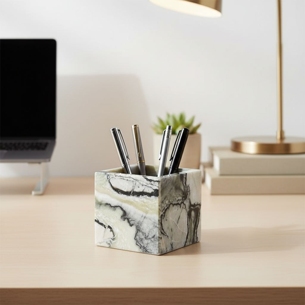 Siena Square Marble Stone Pen Holder