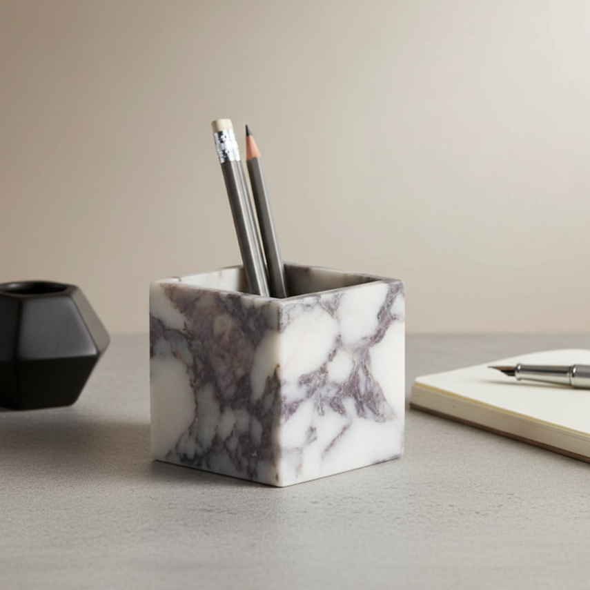 Siena Square Marble Stone Pen Holder