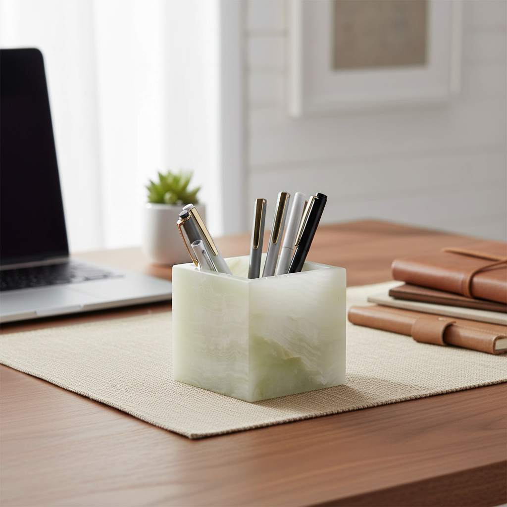 Siena Square Marble Stone Pen Holder