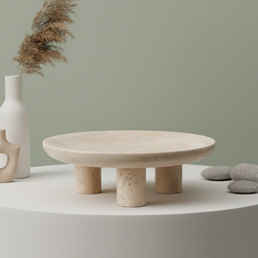 Arco Travertine Fruit Pedestal Tray