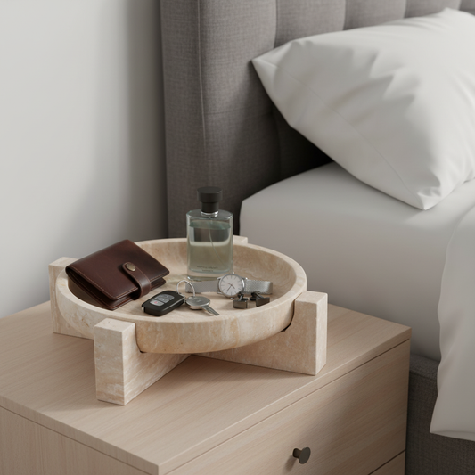 Aurum Travertine Fruit Tray – Solid Stone Centerpiece