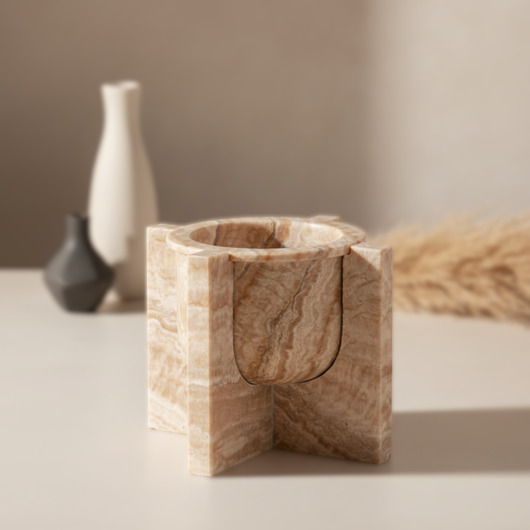 Aurum Travertine Fruit Tray – Solid Stone Centerpiece