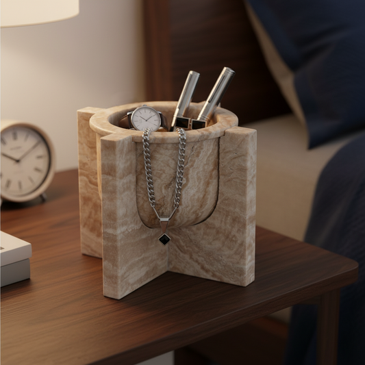 Aurum Travertine Fruit Tray – Solid Stone Centerpiece