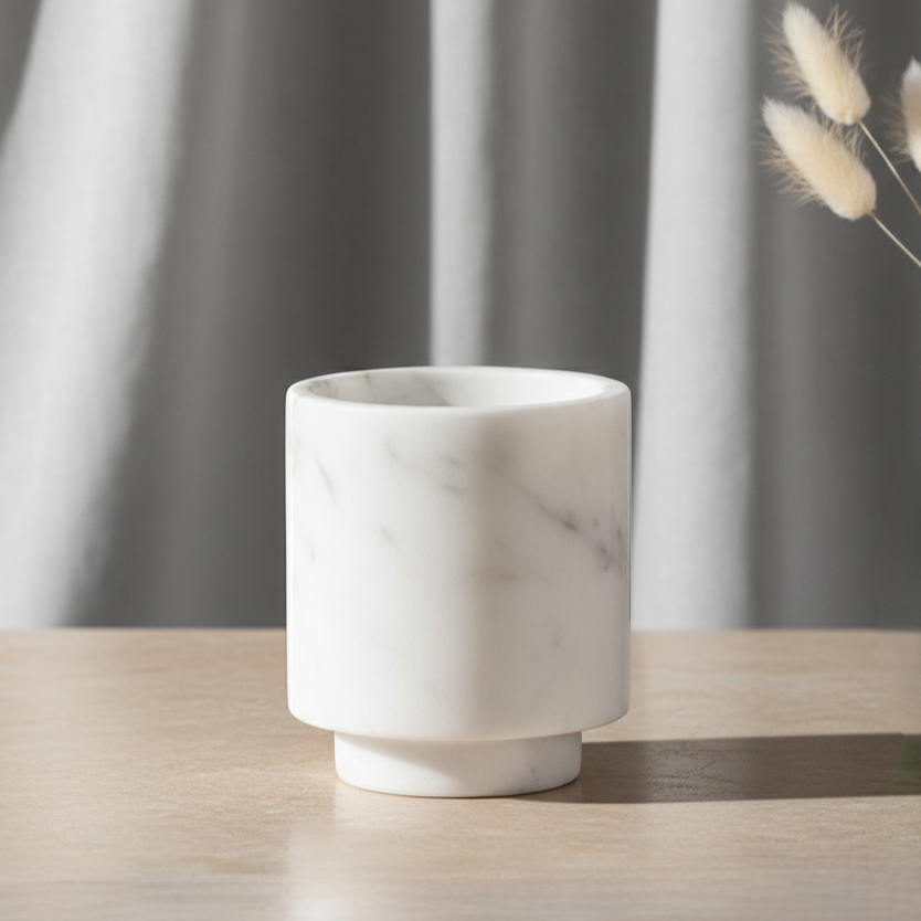 Lunara Marble Vase – Cylindrical Decorative Accent