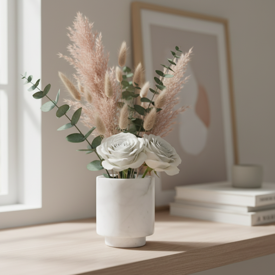 Lunara Marble Vase – Cylindrical Decorative Accent