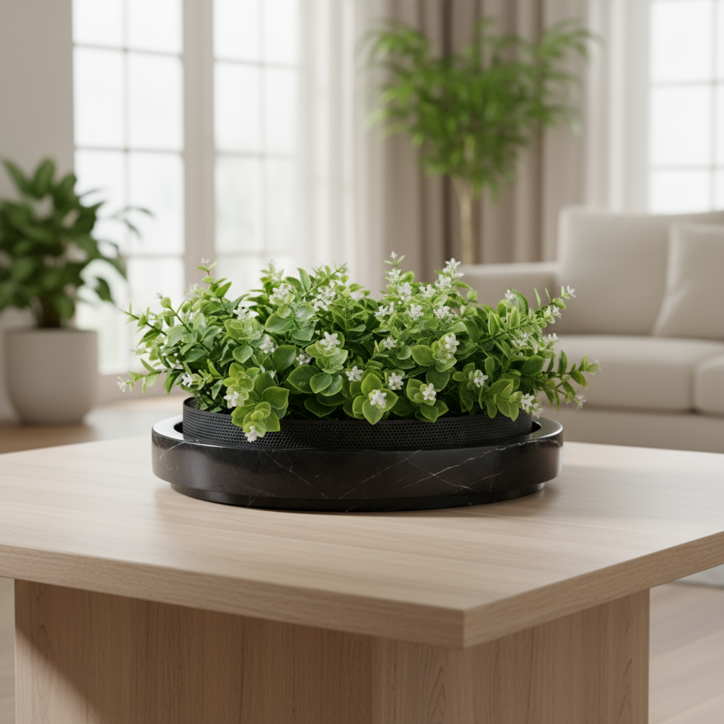 Solaro Marble Stone Planter with Metal Accent - 35 × 7 cm