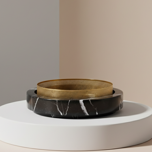 Lume Marble Stone Planter with Metal Rim – 25 x 7 cm