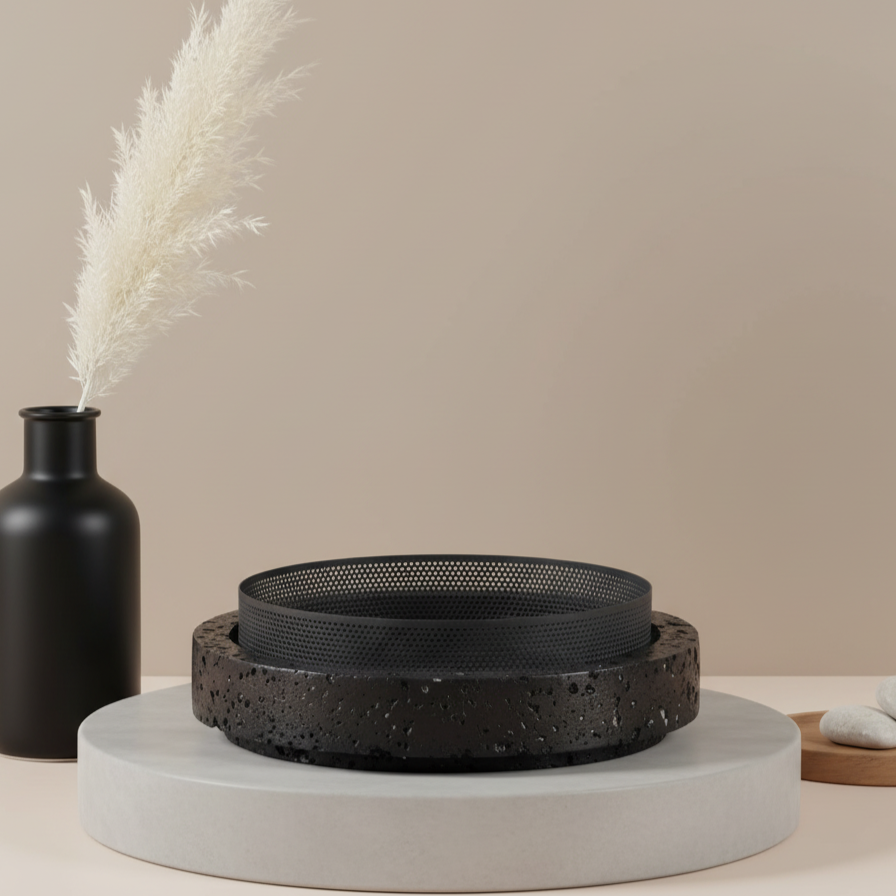 Aurore Marble Stone Planter with Metal Rim – 20x7 cm