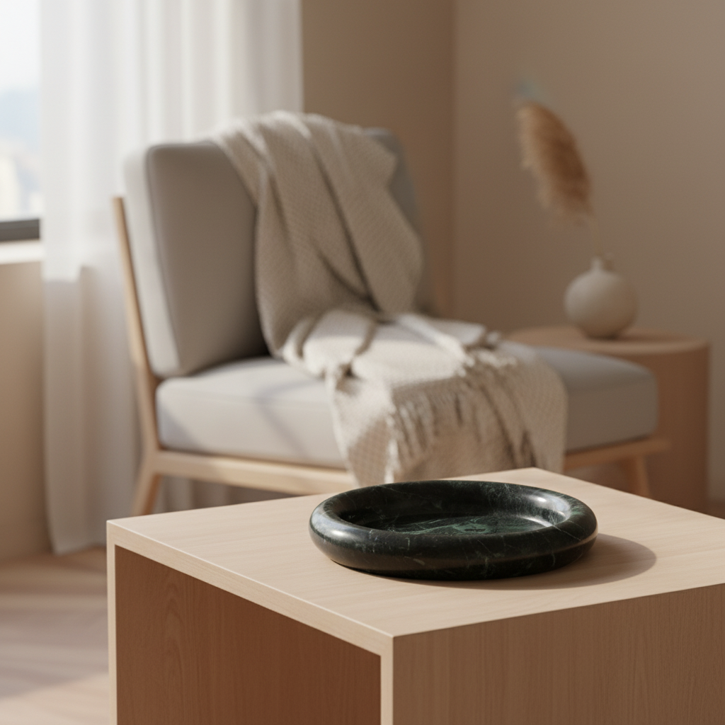 Valente Marble Round Tray – Handcrafted Solid Stone Dish