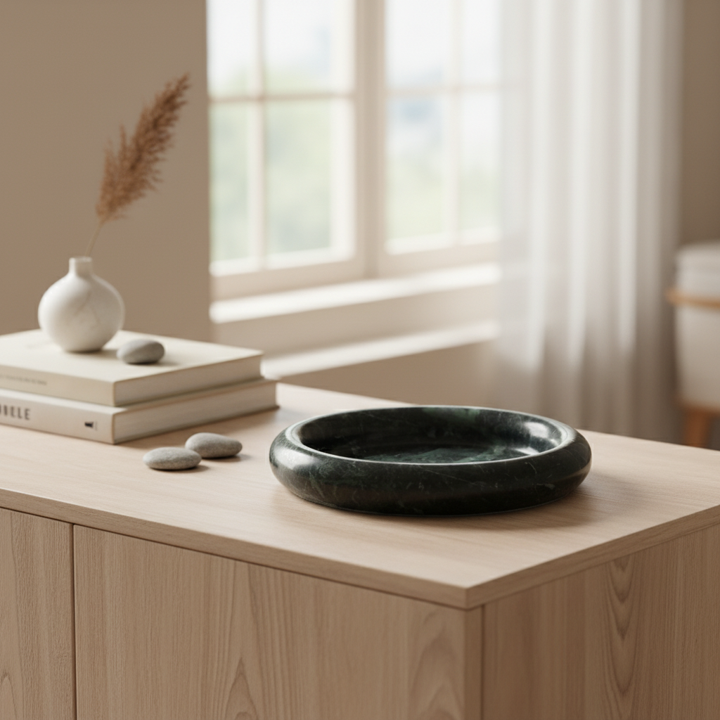 Valente Marble Round Tray – Handcrafted Solid Stone Dish