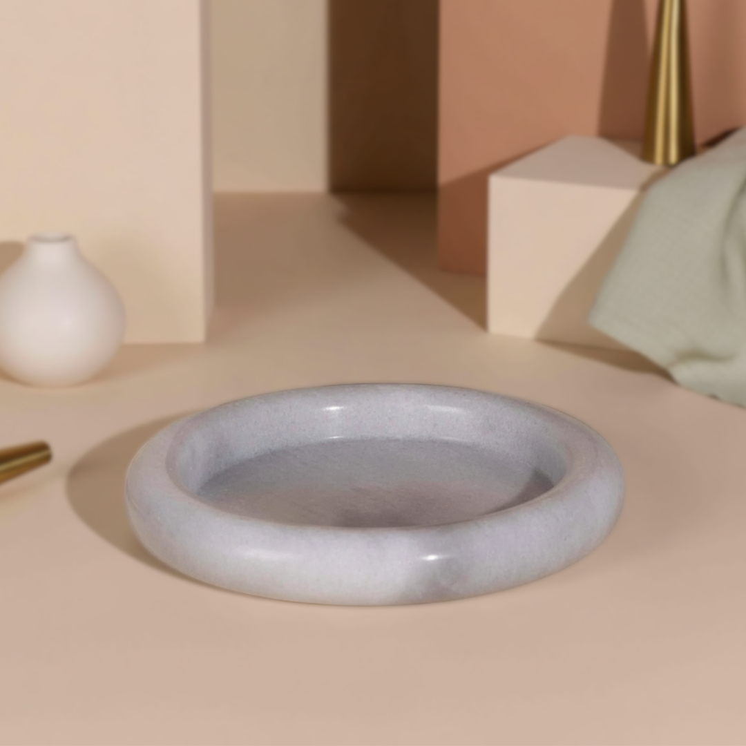Valente Marble Round Tray – Handcrafted Solid Stone Dish