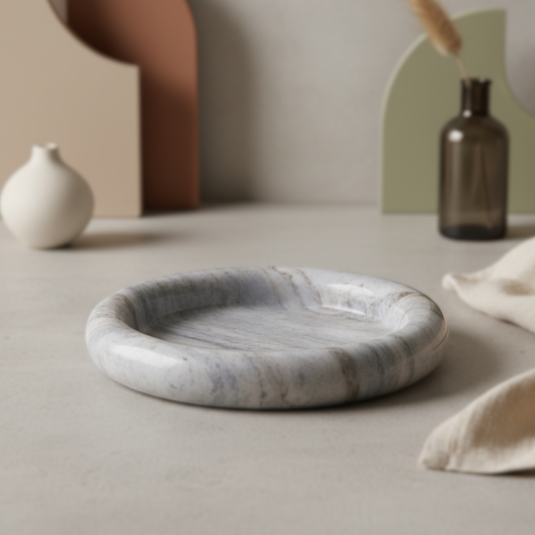 Valente Marble Round Tray – Handcrafted Solid Stone Dish