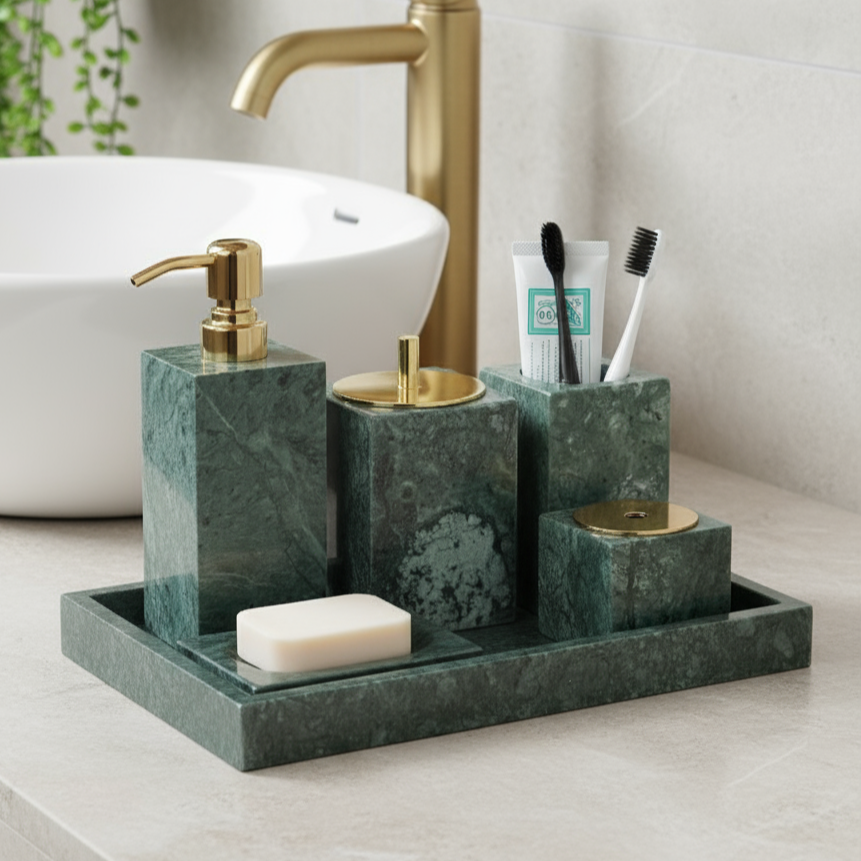 Marble Bathroom Set 6-Piece | Luxury Solid Stone