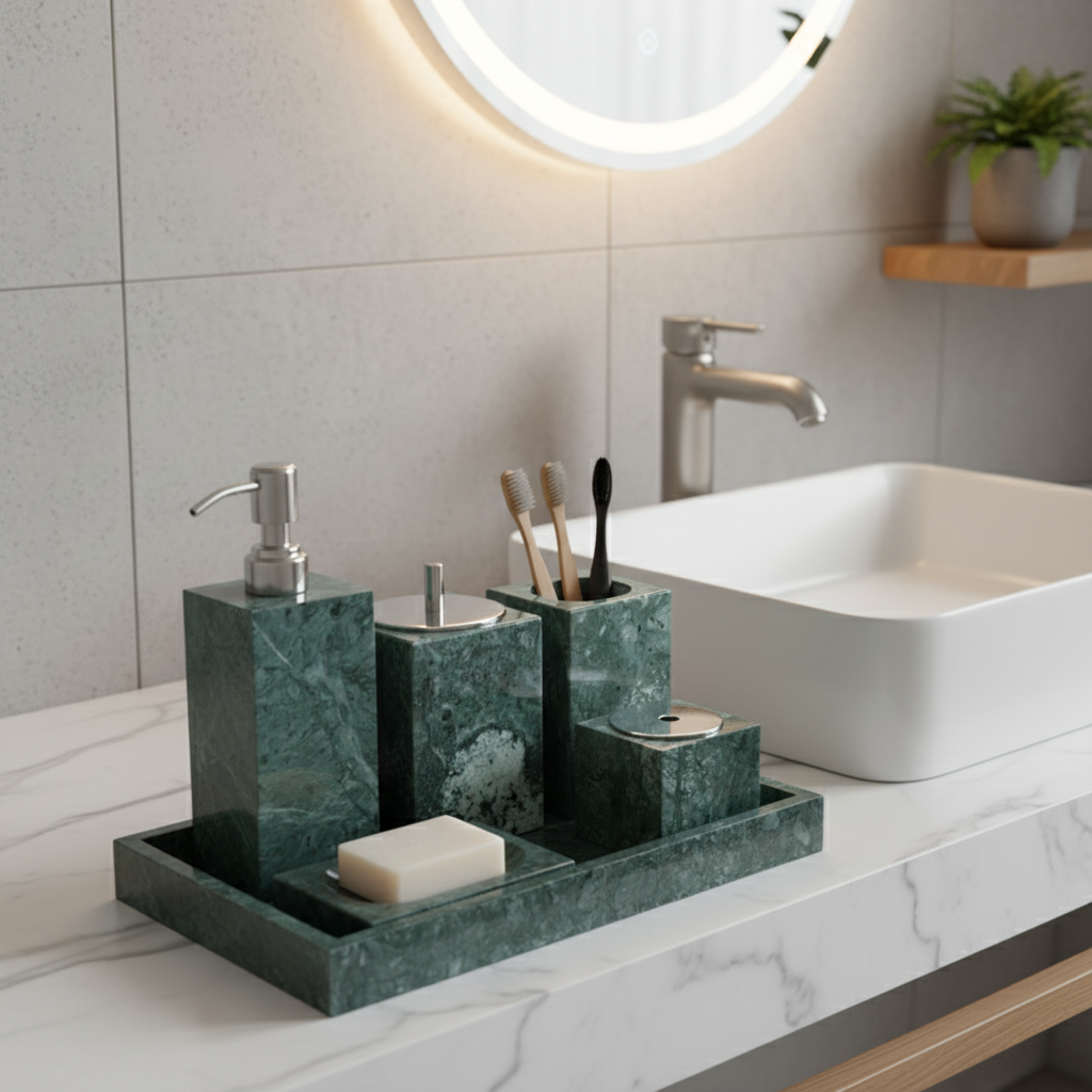 Marble Bathroom Set 6-Piece | Luxury Solid Stone