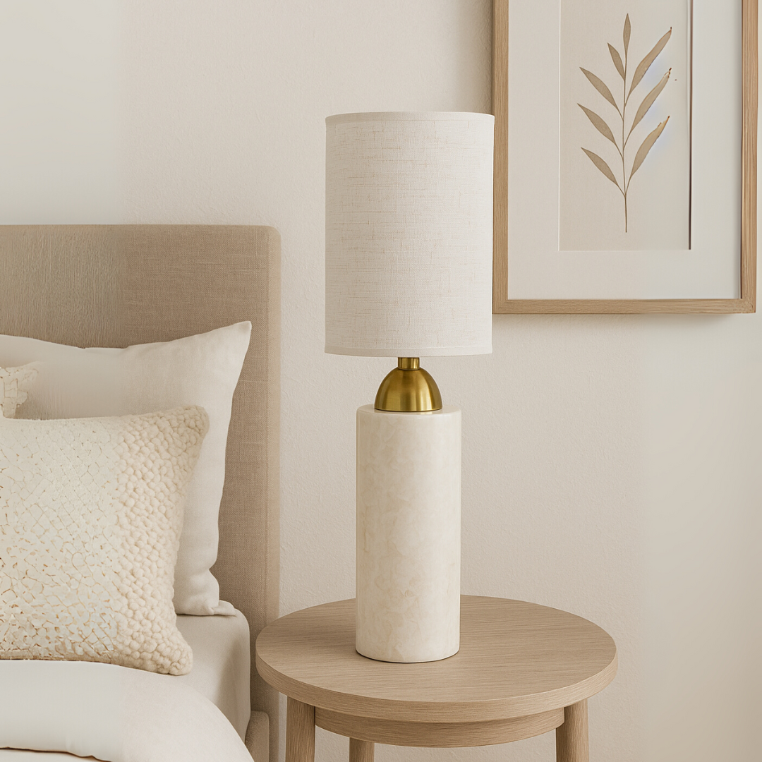 Celestia Marble Table Lamp – Solid Stone with Linen Shade