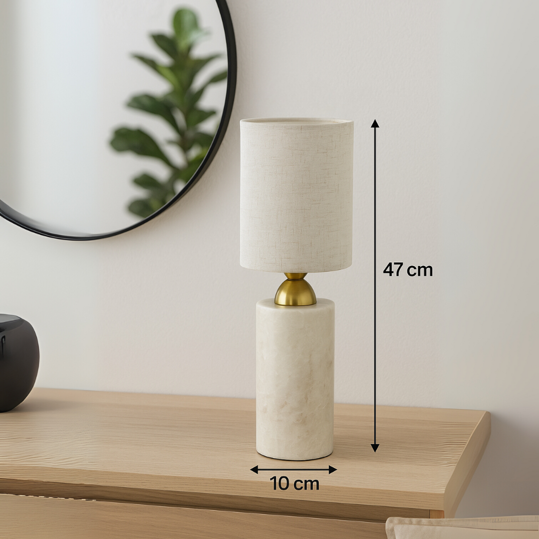 Celestia Marble Table Lamp – Solid Stone with Linen Shade