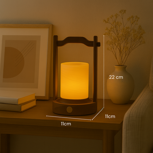 Arden Marble Lantern Lamp – Solid Stone with Wooden Frame