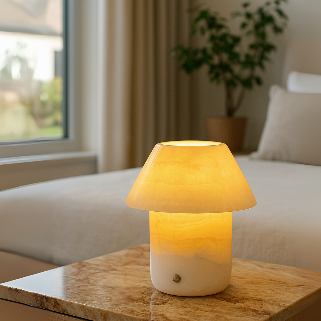 Lumora Marble Shade Lamp – Wireless Solid Stone Design Light