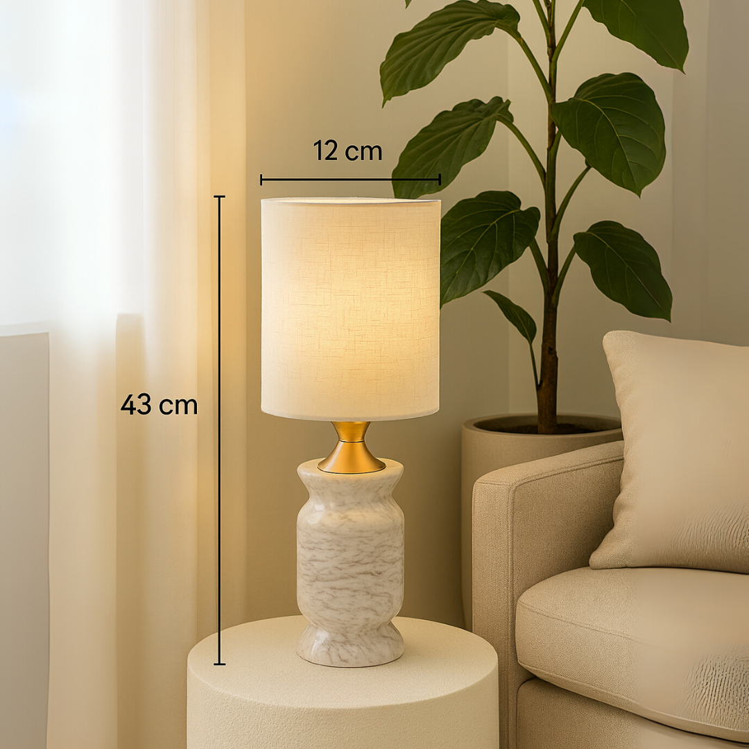Serena Marble Table Lamp – Solid Stone Base with Linen Shade