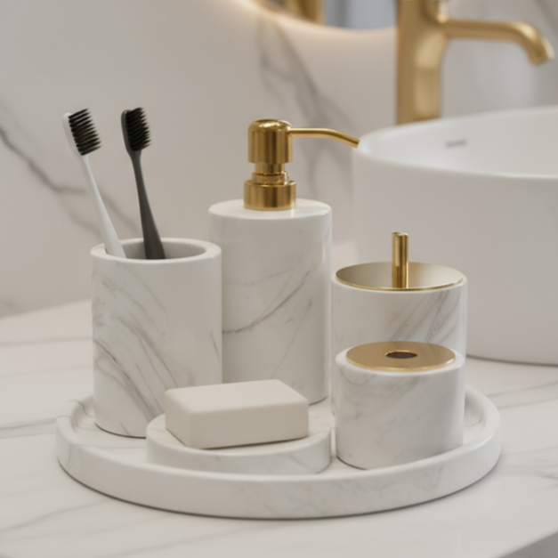 Marble Bathroom Set 6-Piece | Luxury Solid Stone