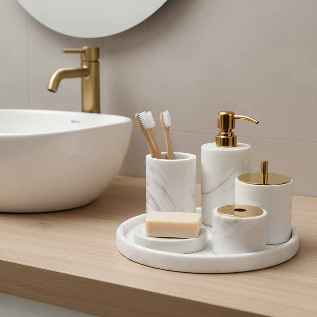 Marble Bathroom Set 6-Piece | Luxury Solid Stone